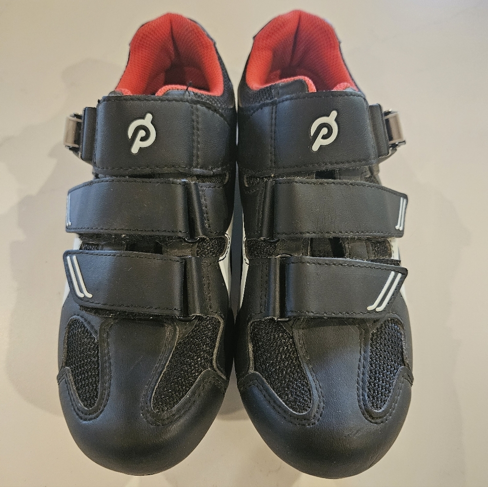 Peloton Black Athletic Shoes with Red Interior